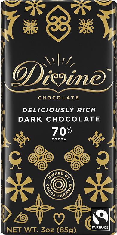Divine 70% Dark Chocolate Bar 3 Oz